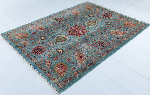 Chobi Green Hand Knotted 61 X 82  Area Rug 700-148012 Image 2