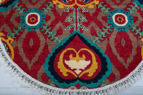 Chobi Red Round Hand Knotted 42 X 42  Area Rug 700-148041 Image 2