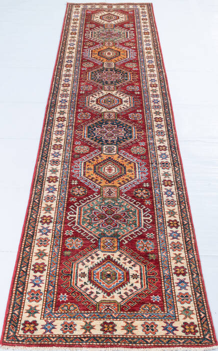Kazak Red Runner Hand Knotted 26 X 100  Area Rug 700-148124 Image 1