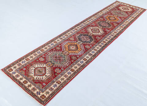 Kazak Red Runner Hand Knotted 26 X 100  Area Rug 700-148124 Image 2