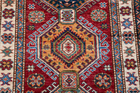 Kazak Red Runner Hand Knotted 26 X 100  Area Rug 700-148124 Image 3