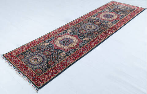 Chobi Black Runner Hand Knotted 210 X 99  Area Rug 700-148133 Image 2