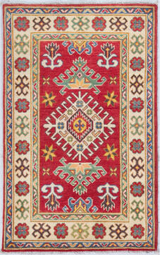 Kazak Red Hand Knotted 2'8" X 4'3"  Area Rug 700-148178