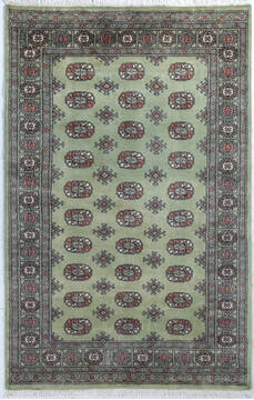 Bokhara Green Hand Knotted 4'1" X 6'4"  Area Rug 700-148194