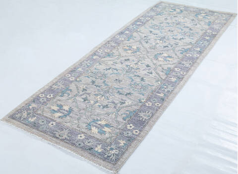 Chobi Light Gray Runner Hand Knotted 30 X 80  Area Rug 700-148224 Image 2