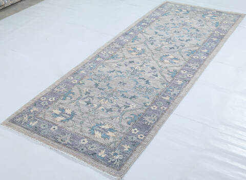 Chobi Light Gray Runner Hand Knotted 30 X 80  Area Rug 700-148224 Image 3
