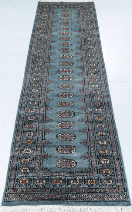 Bokhara Blue Runner Hand Knotted 27 X 910  Area Rug 700-148287 Image 1