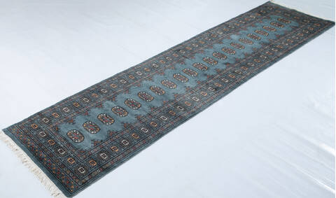 Bokhara Blue Runner Hand Knotted 27 X 910  Area Rug 700-148287 Image 2