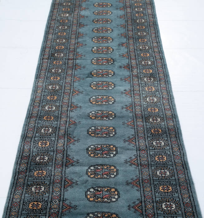 Bokhara Blue Runner Hand Knotted 27 X 910  Area Rug 700-148287 Image 3