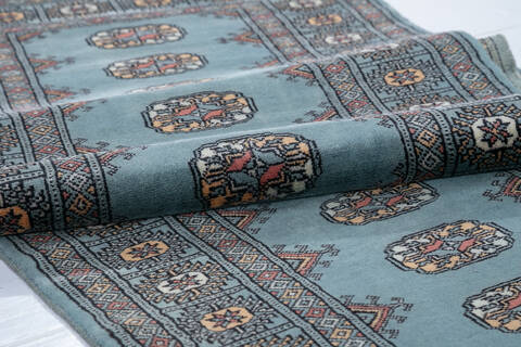 Bokhara Blue Runner Hand Knotted 27 X 910  Area Rug 700-148287 Image 6