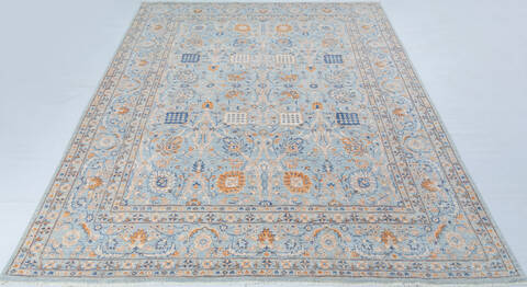 Chobi Light Blue Hand Knotted 81 X 104  Area Rug 700-148294 Image 1