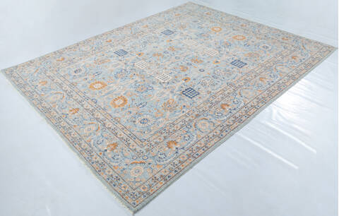 Chobi Light Blue Hand Knotted 81 X 104  Area Rug 700-148294 Image 2