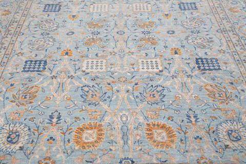 Chobi Light Blue Hand Knotted 81 X 104  Area Rug 700-148294 Image 3