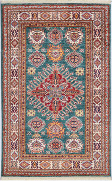 Afghan Kazak Green Rectangle 3x5 ft Wool Carpet 148325