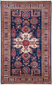 Kazak Blue Hand Knotted 3'3" X 5'2"  Area Rug 700-148328