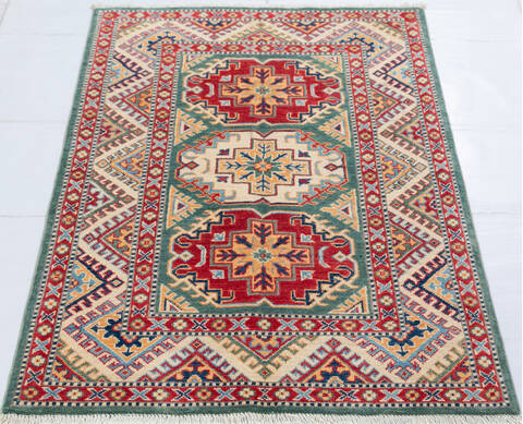 Kazak Green Hand Knotted 33 X 410  Area Rug 700-148341 Image 1