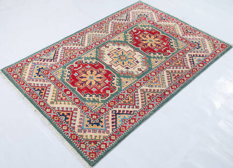 Kazak Green Hand Knotted 33 X 410  Area Rug 700-148341 Image 2