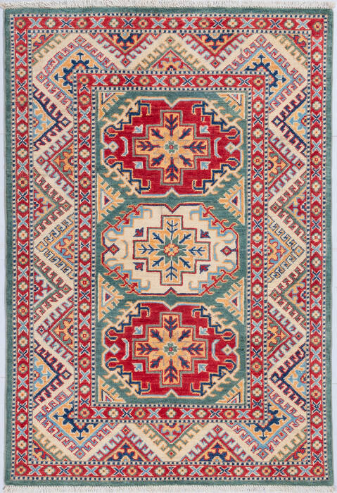 Kazak Green Hand Knotted 33 X 410  Area Rug 700-148341 Image 0