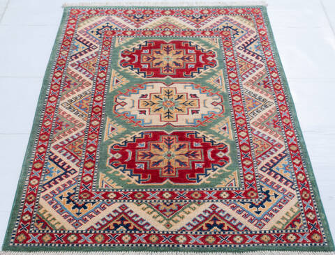 Kazak Green Hand Knotted 34 X 410  Area Rug 700-148343 Image 1
