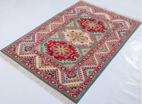 Kazak Green Hand Knotted 34 X 410  Area Rug 700-148343 Image 2