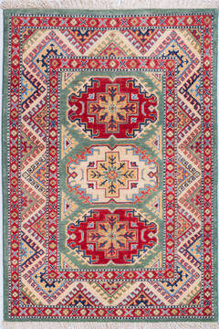 Afghan Kazak Green Rectangle 3x5 ft Wool Carpet 148343