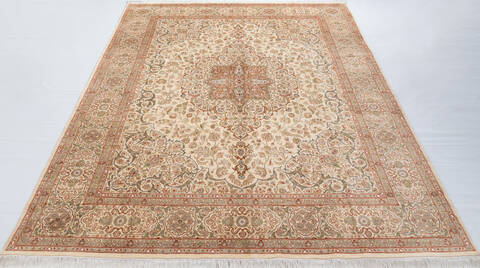 Pak-Persian Beige Hand Knotted 81 X 103  Area Rug 700-148348 Image 1