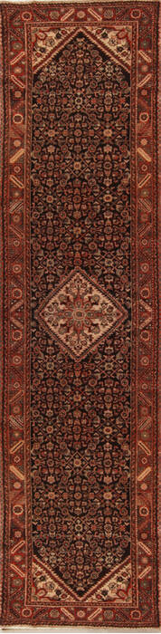 Hamedan Black Runner Hand Knotted 35 X 148  Area Rug 251-15742 Image 0