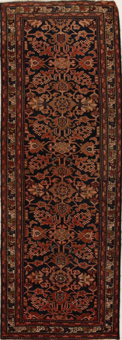 Hamedan Black Runner Hand Knotted 35 X 99  Area Rug 250-15917 Image 0