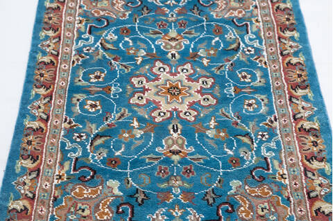Pak-Persian Blue Runner Hand Knotted 26 X 1011  Area Rug 700-155558 Image 2