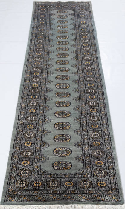 Bokhara Grey Runner Hand Knotted 27 X 99  Area Rug 700-155606 Image 1