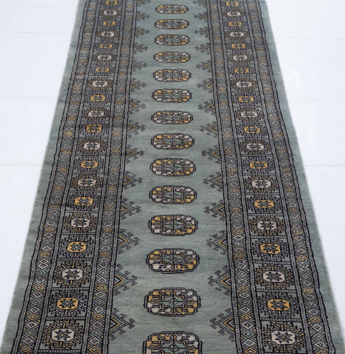 Bokhara Grey Runner Hand Knotted 27 X 99  Area Rug 700-155606 Image 2