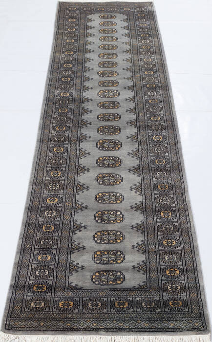Bokhara Grey Runner Hand Knotted 27 X 95  Area Rug 700-155607 Image 1