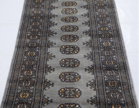Bokhara Grey Runner Hand Knotted 27 X 95  Area Rug 700-155607 Image 2