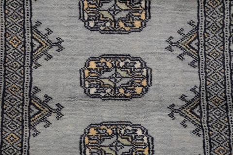 Bokhara Grey Runner Hand Knotted 27 X 95  Area Rug 700-155607 Image 4