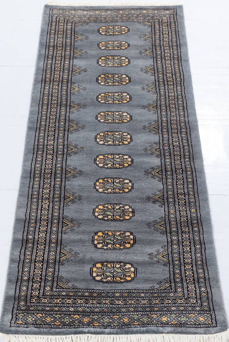 Bokhara Grey Runner Hand Knotted 22 X 60  Area Rug 700-155614 Image 1