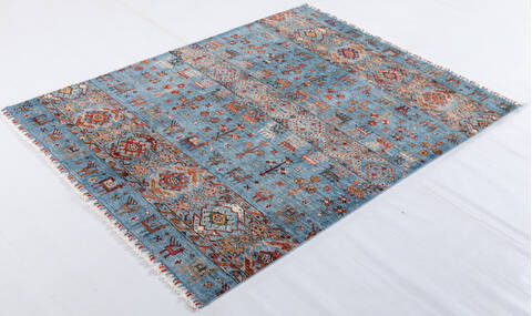 Chobi Light Blue Hand Knotted 51 X 68  Area Rug 700-155764 Image 2