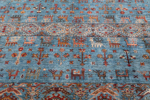Chobi Light Blue Hand Knotted 51 X 68  Area Rug 700-155764 Image 3