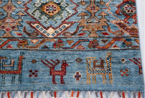 Chobi Light Blue Hand Knotted 51 X 68  Area Rug 700-155764 Image 4