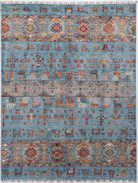 Chobi Light Blue Hand Knotted 51 X 68  Area Rug 700-155764 Image 0
