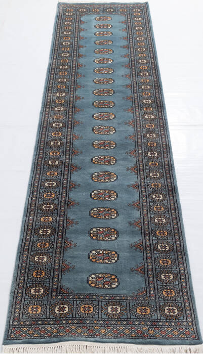 Bokhara Grey Runner Hand Knotted 27 X 104  Area Rug 700-155806 Image 1
