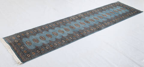 Bokhara Grey Runner Hand Knotted 27 X 104  Area Rug 700-155806 Image 2