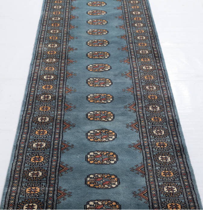Bokhara Grey Runner Hand Knotted 27 X 104  Area Rug 700-155806 Image 3