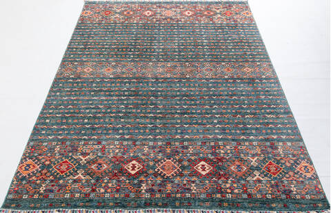 Chobi Green Hand Knotted 610 X 97  Area Rug 700-155817 Image 1