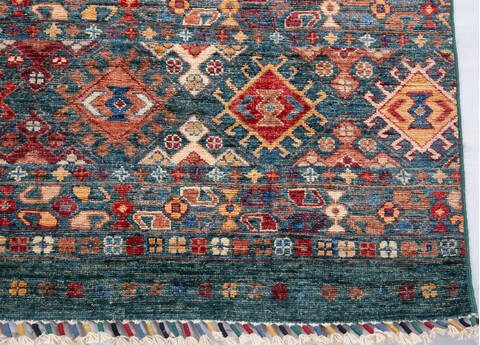 Chobi Green Hand Knotted 610 X 97  Area Rug 700-155817 Image 4