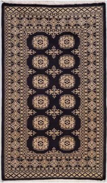 Bokhara Black Hand Knotted 3'1" X 5'1"  Area Rug 700-156038