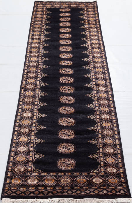 Bokhara Black Runner Hand Knotted 27 X 98  Area Rug 700-156051 Image 1