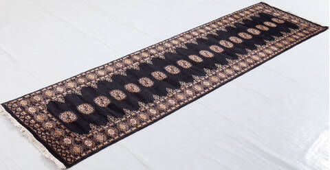 Bokhara Black Runner Hand Knotted 27 X 98  Area Rug 700-156051 Image 2