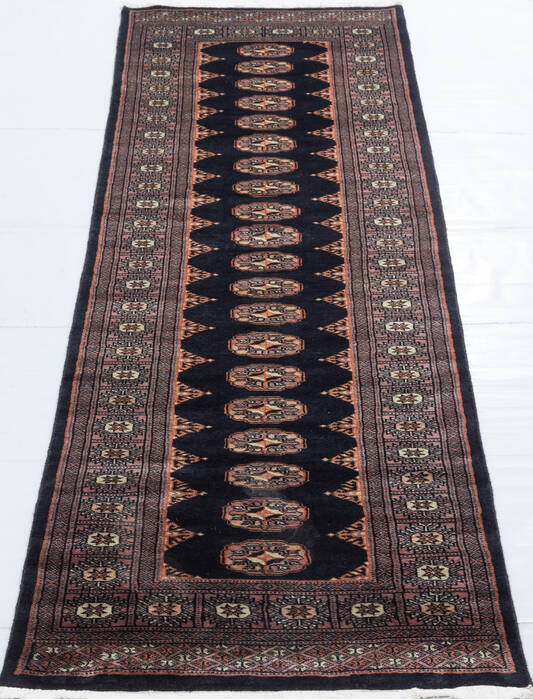 Bokhara Black Runner Hand Knotted 27 X 77  Area Rug 700-156769 Image 1