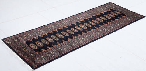 Bokhara Black Runner Hand Knotted 27 X 77  Area Rug 700-156769 Image 2
