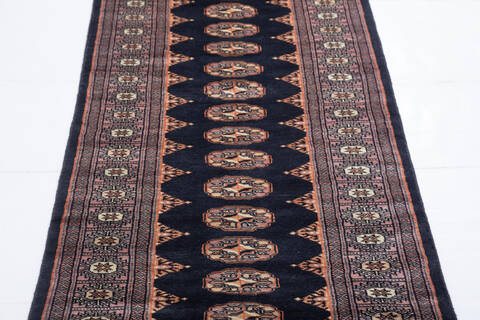Bokhara Black Runner Hand Knotted 27 X 77  Area Rug 700-156769 Image 3